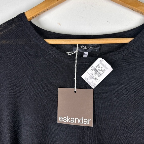 Eskandar Wide Round Neck Silk Linen Top in Black OS - Picture 5 of 6